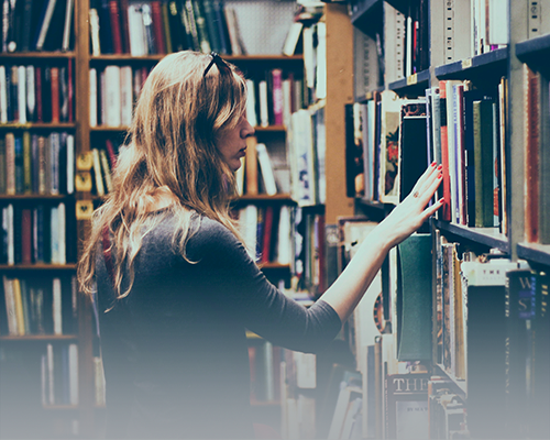 a woman in a library